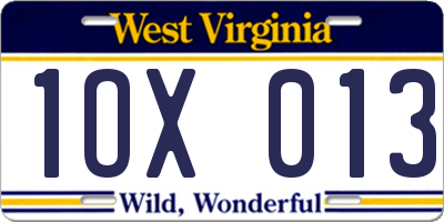 WV license plate 1OX013