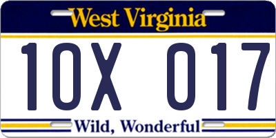 WV license plate 1OX017