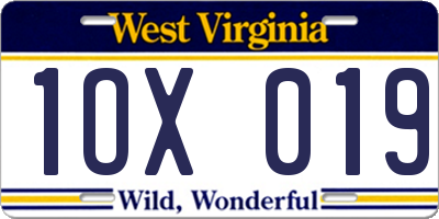 WV license plate 1OX019