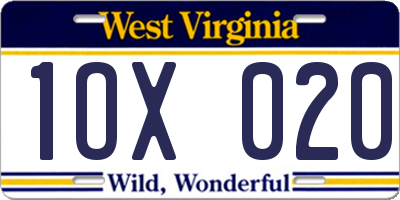 WV license plate 1OX020