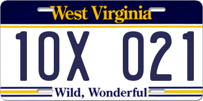 WV license plate 1OX021