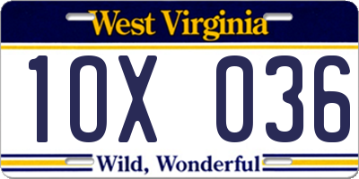 WV license plate 1OX036