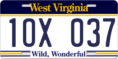 WV license plate 1OX037
