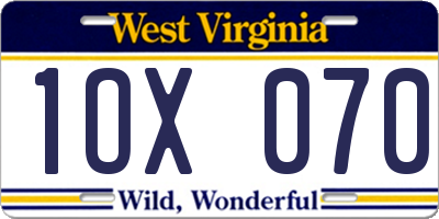 WV license plate 1OX070
