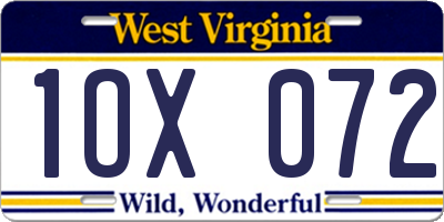 WV license plate 1OX072