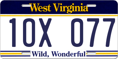 WV license plate 1OX077