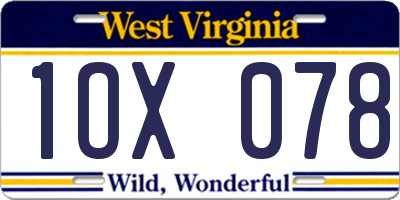 WV license plate 1OX078