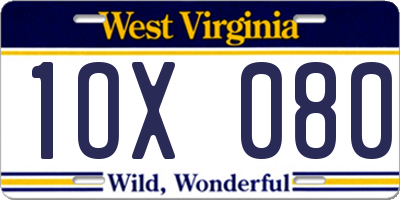 WV license plate 1OX080