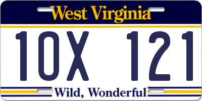 WV license plate 1OX121