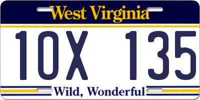 WV license plate 1OX135