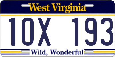 WV license plate 1OX193