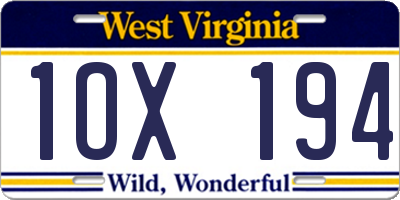WV license plate 1OX194