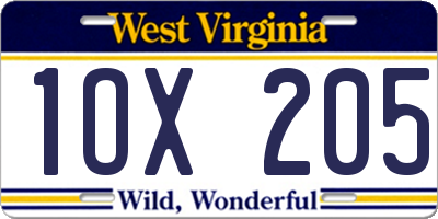 WV license plate 1OX205