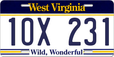 WV license plate 1OX231