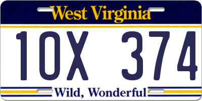 WV license plate 1OX374