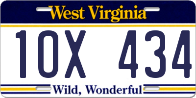 WV license plate 1OX434