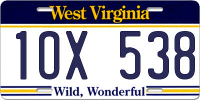 WV license plate 1OX538
