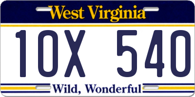 WV license plate 1OX540