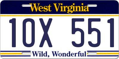 WV license plate 1OX551