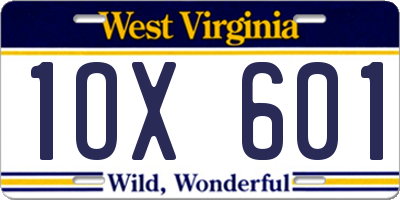 WV license plate 1OX601