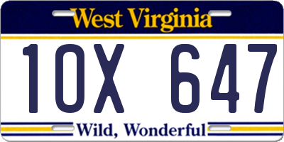 WV license plate 1OX647