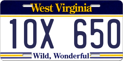 WV license plate 1OX650