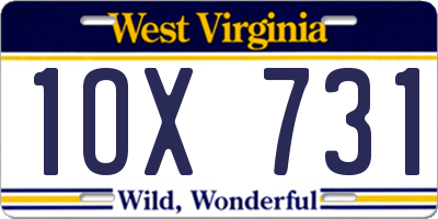 WV license plate 1OX731