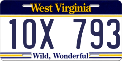 WV license plate 1OX793
