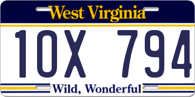 WV license plate 1OX794