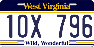 WV license plate 1OX796