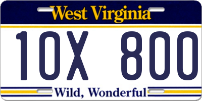 WV license plate 1OX800