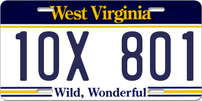 WV license plate 1OX801