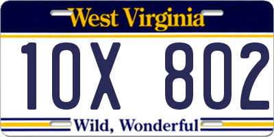 WV license plate 1OX802
