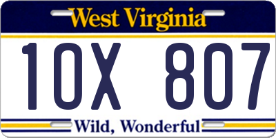 WV license plate 1OX807