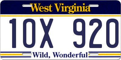 WV license plate 1OX920