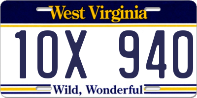 WV license plate 1OX940