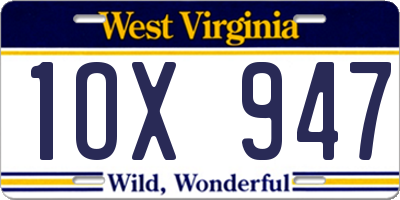WV license plate 1OX947
