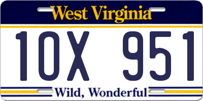 WV license plate 1OX951