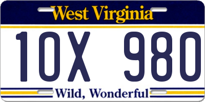 WV license plate 1OX980