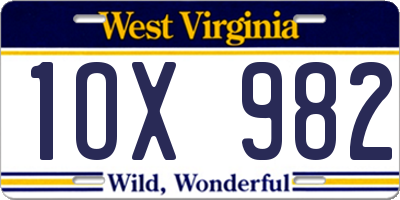 WV license plate 1OX982