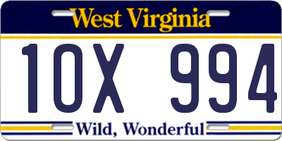 WV license plate 1OX994