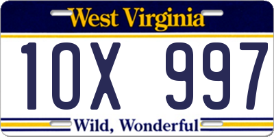 WV license plate 1OX997