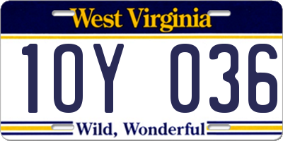 WV license plate 1OY036