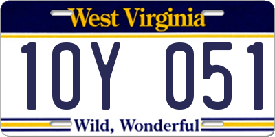 WV license plate 1OY051