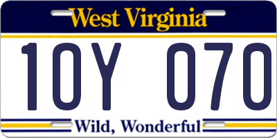 WV license plate 1OY070