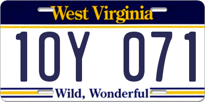 WV license plate 1OY071