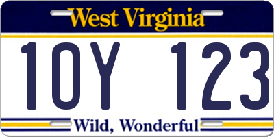 WV license plate 1OY123