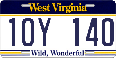 WV license plate 1OY140