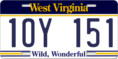WV license plate 1OY151