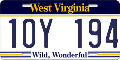 WV license plate 1OY194